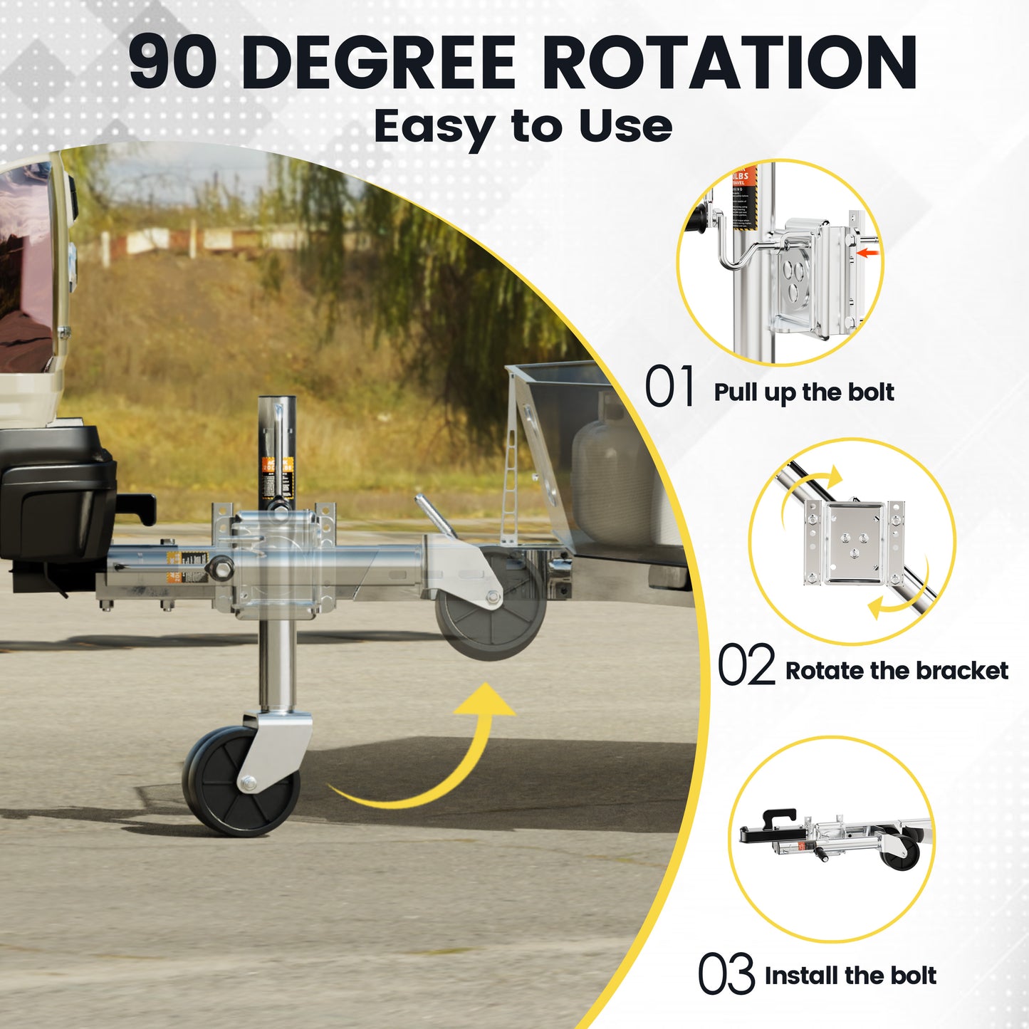 2000 lbs Trailer Jack with Dual Wheel, Heavy Duty Swivel Mount, 12" Lift, Bolt-on Tongue Jack for RV Boat Trailers