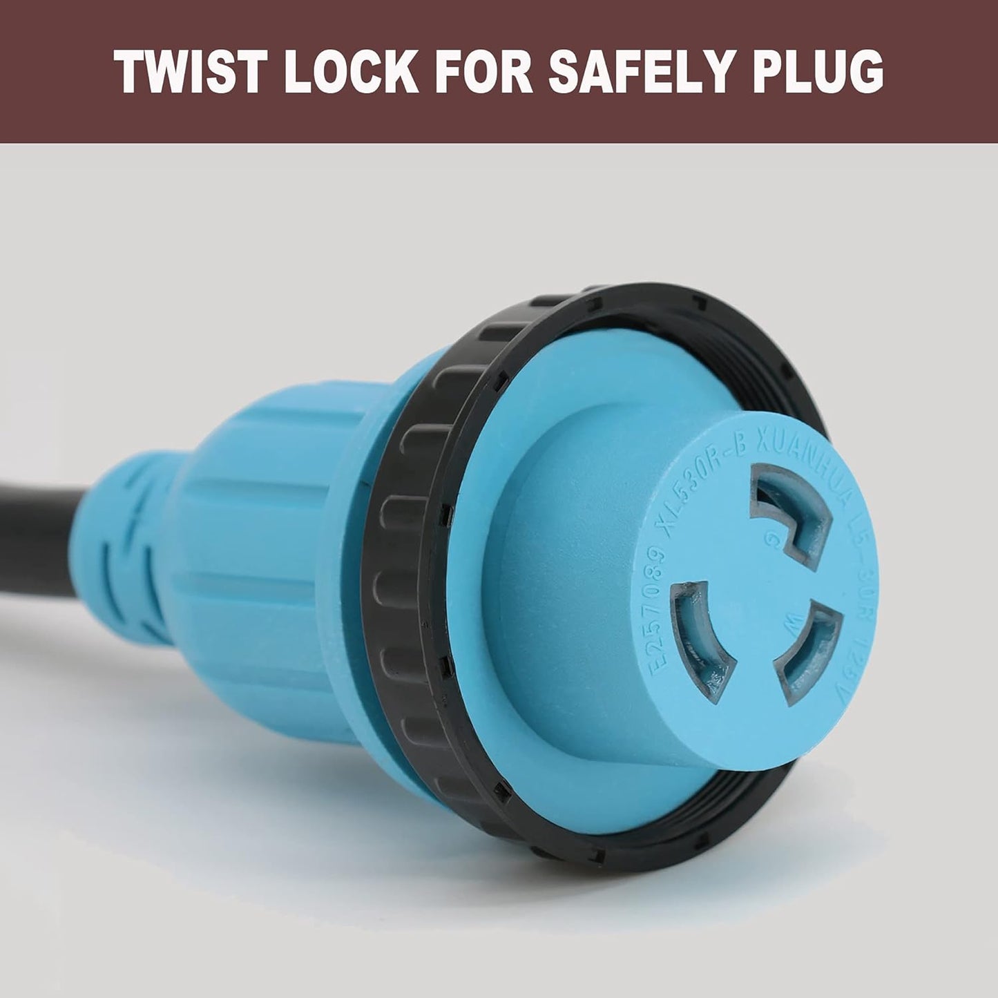 30 Amp 25 Feet RV Power Cord Twist Locking, Heavy Duty 10 Gauge 3 Wire STW Pure Copper Wire with Grip Handle, TT-30P to L5-30R with Cord Organizer for RV Trailer Campers
