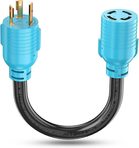 NEMA L5-30P to L14-30R Adapter Cord, 4 to 3 Prong Generator Transfer Switch Adapter, 30 Amp Generator Twist Lock 3 to 4 Prong House Inlet Box, STW 10 AWG Blue