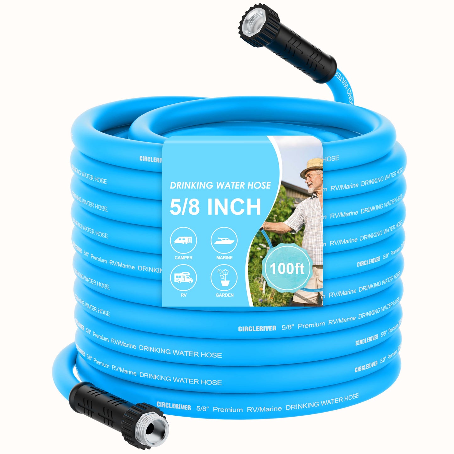 RV Water Hose, 5/8" Premium RV Drinking Water Hose for RV, Camping, Marine, Trailer and Truck, BPA Free, Anti-Kink and Leak-Free, Drinking Water Safe-Blue