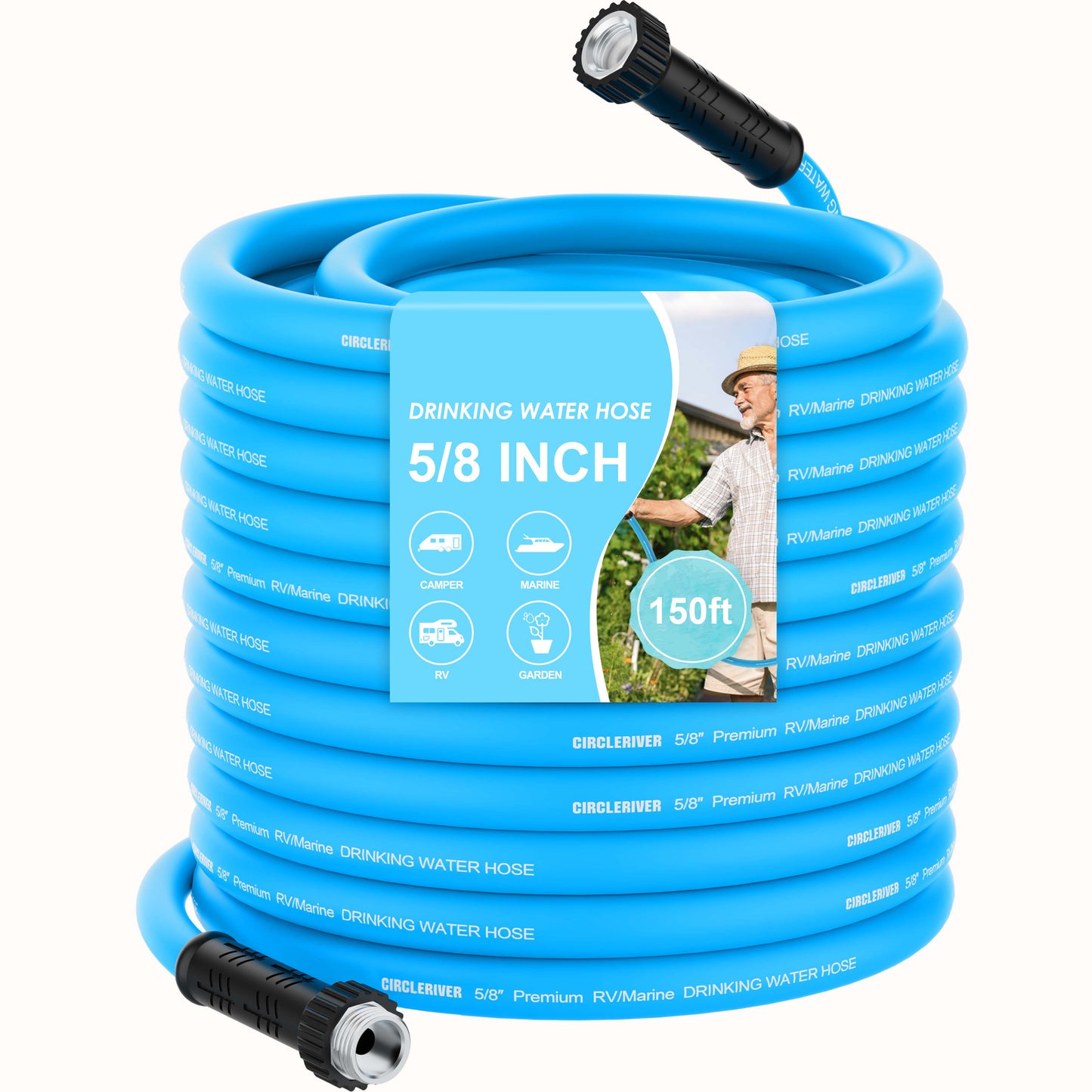 RV Water Hose, 5/8" Premium RV Drinking Water Hose for RV, Camping, Marine, Trailer and Truck, BPA Free, Anti-Kink and Leak-Free, Drinking Water Safe-Blue