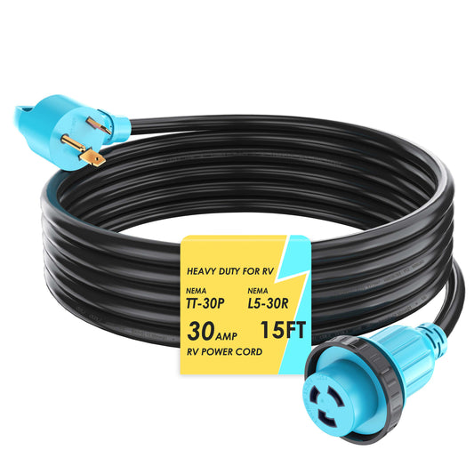 30 Amp 25 Feet RV Power Cord Twist Locking, Heavy Duty 10 Gauge 3 Wire STW Pure Copper Wire with Grip Handle, TT-30P to L5-30R with Cord Organizer for RV Trailer Campers