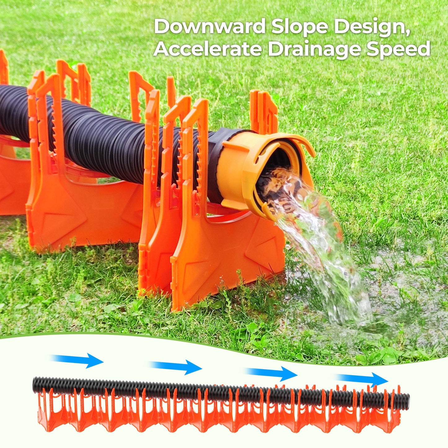 RV Sewer Hose Support 20 FT, U-shaped Adjustable Height Sewer Hose Support with Elastic Straps and Rubber Ties Quick Set-up RV Sewer Hose Storage for Travel Trailers Campers, Blaze Orange