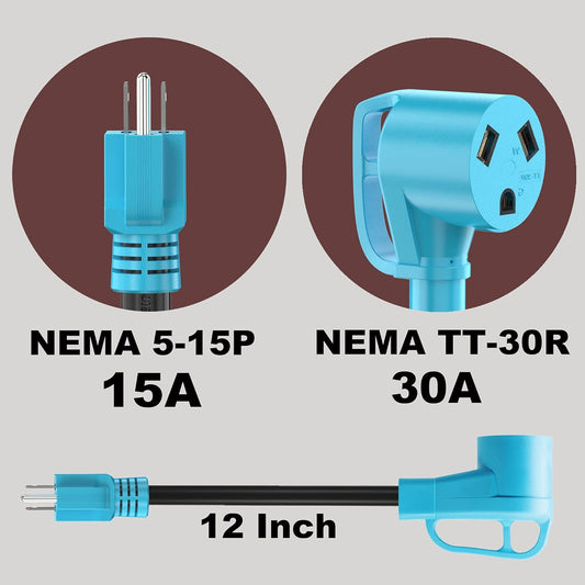 30 Amp to 110 Volt RV Adapter Cord, 30A to 15A NEMA 5-15P Male to TT-30R Female Electrical Power Dogbone with Grip Handle, Heavy Duty STW 10 Gauge for RV Trailer Camper, ETL Listed