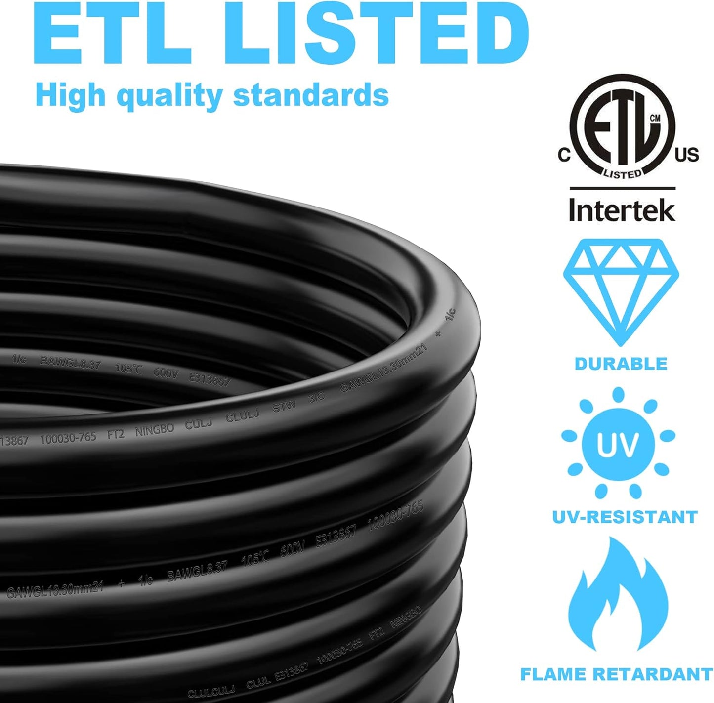30 Amp 25 Feet RV Power Cord Twist Locking, Heavy Duty 10 Gauge 3 Wire STW Pure Copper Wire with Grip Handle, TT-30P to L5-30R with Cord Organizer for RV Trailer Campers