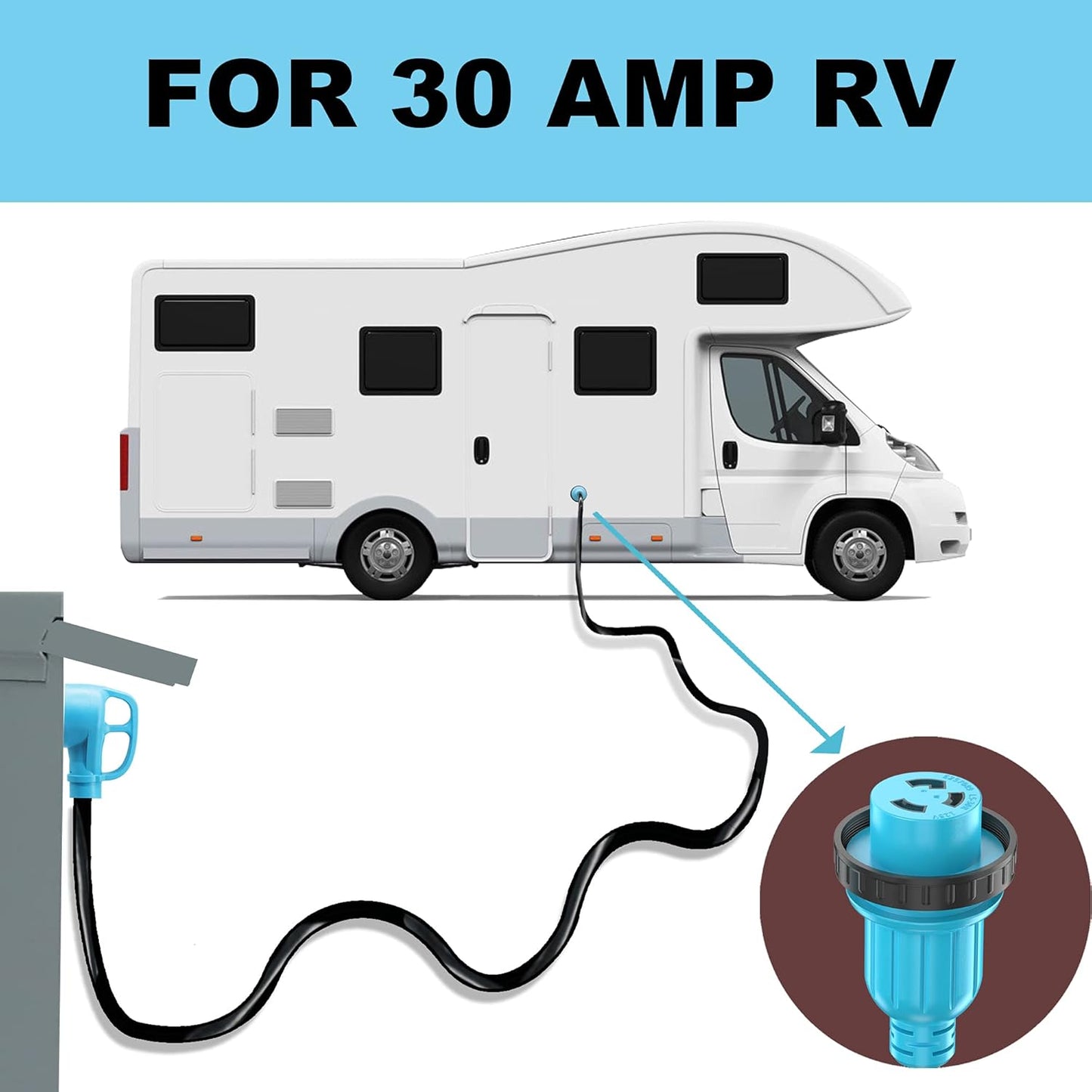 30 Amp 25 Feet RV Power Cord Twist Locking, Heavy Duty 10 Gauge 3 Wire STW Pure Copper Wire with Grip Handle, TT-30P to L5-30R with Cord Organizer for RV Trailer Campers
