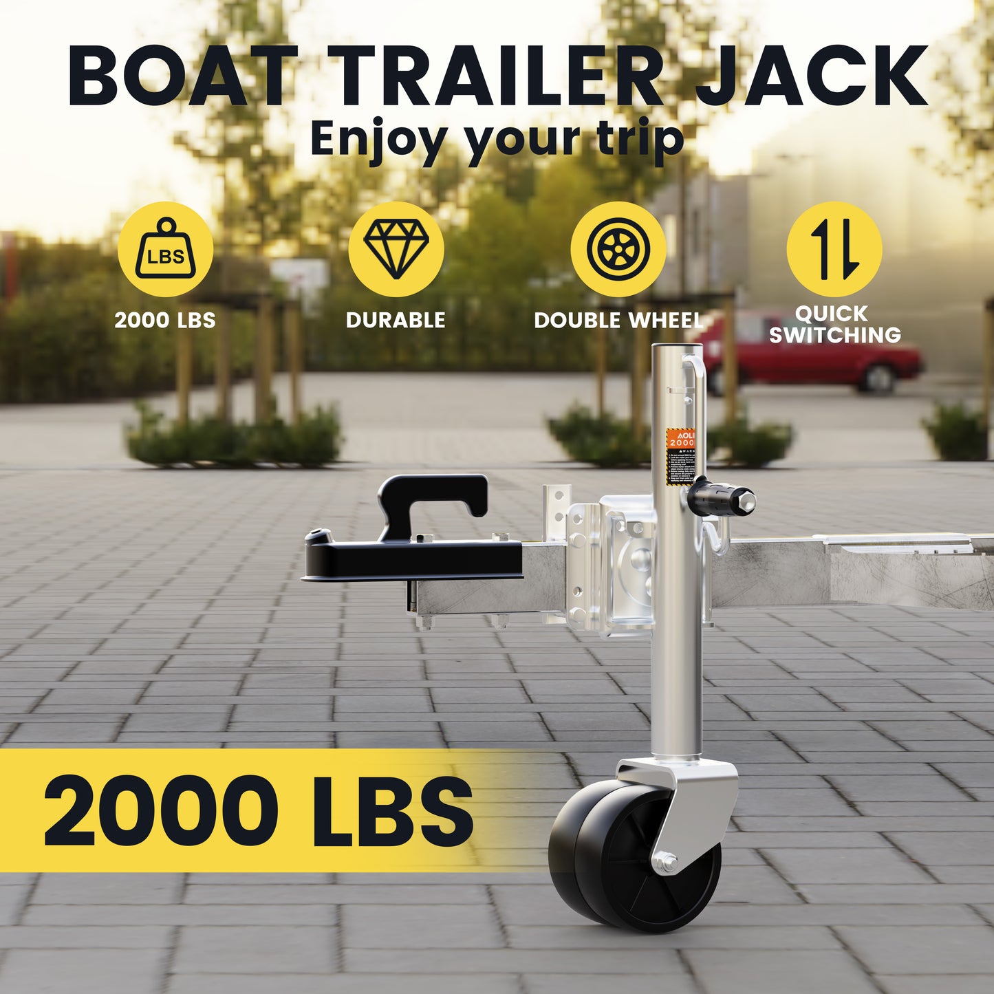 2000 lbs Trailer Jack with Dual Wheel, Heavy Duty Swivel Mount, 12" Lift, Bolt-on Tongue Jack for RV Boat Trailers