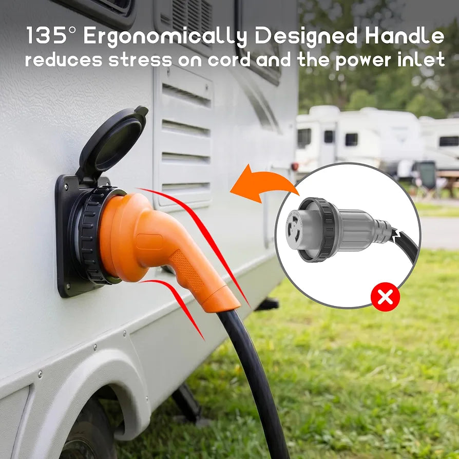 30 Amp 100 Feet RV Power Cord with 135° Designed Handle