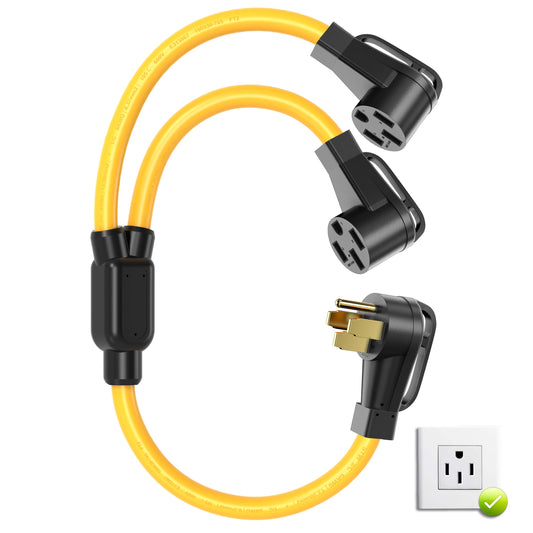 RV Y Adapter Cord 50 Amp to Two 50 Amp, EV/RV Trailer Camper, NEMA 14-50P Male Plug to 14-50R Female with Grip Handle, Heavy Duty 6/3+8/1 Gauge STW Wire, ETL Listed