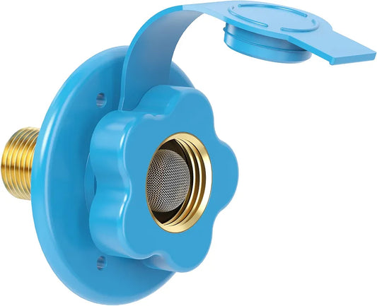 RV City Water Fill Inlet Flange Brass with Check Valve Blue