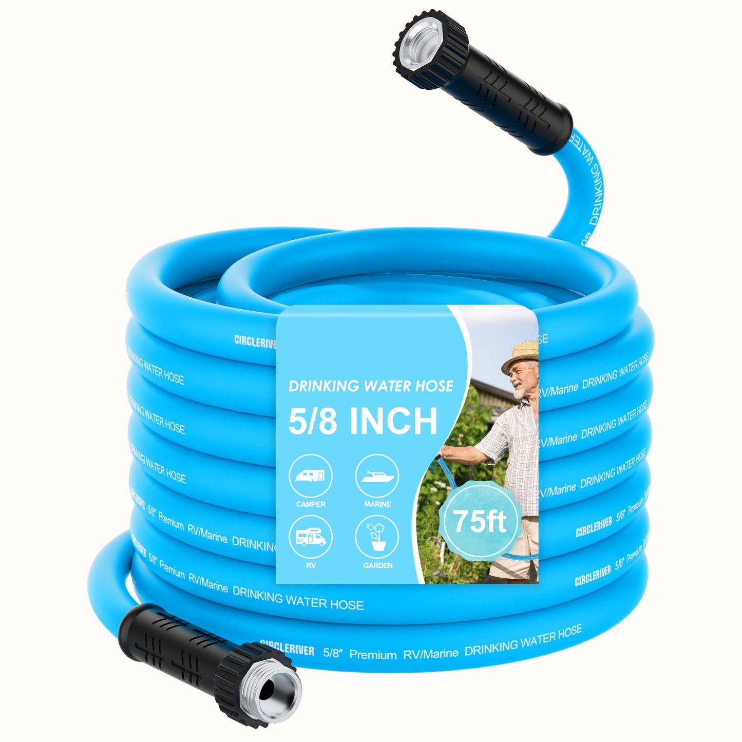 RV Water Hose, 5/8" Premium RV Drinking Water Hose for RV, Camping, Marine, Trailer and Truck, BPA Free, Anti-Kink and Leak-Free, Drinking Water Safe-Blue