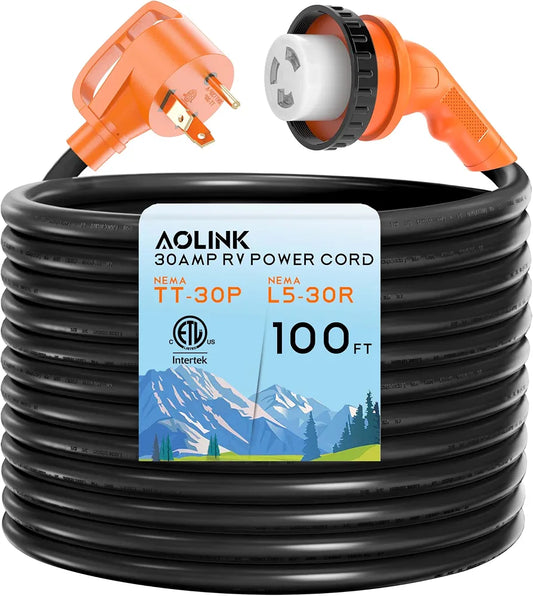 30 Amp 100 Feet RV Power Cord with 135° Designed Handle