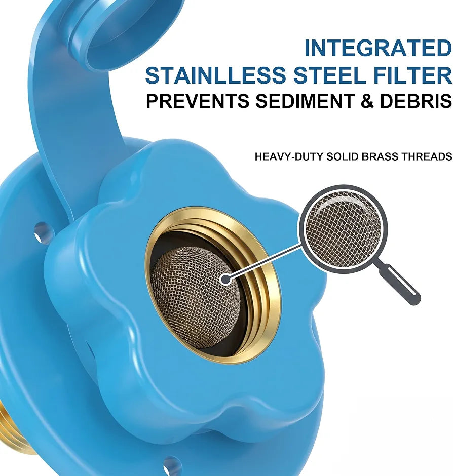 RV City Water Fill Inlet Flange Brass with Check Valve Blue