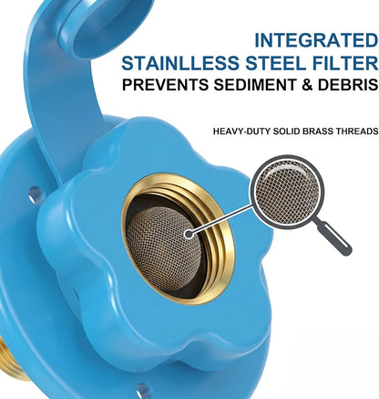 RV City Water Fill Inlet Flange Brass with Check Valve Blue