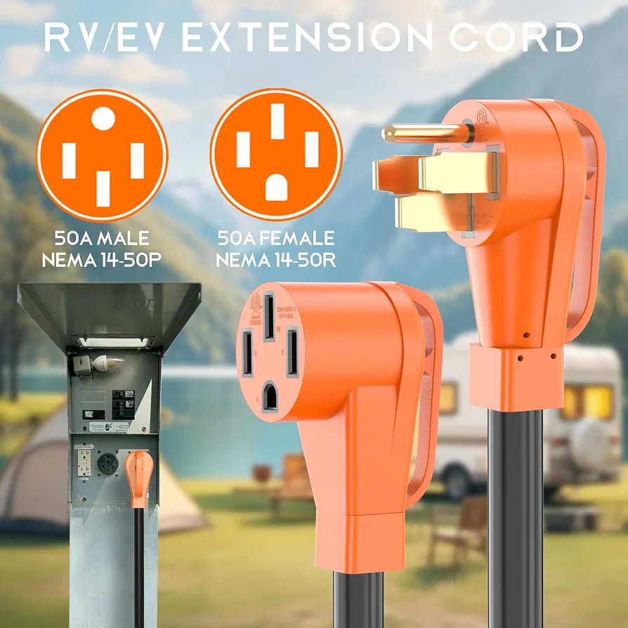 50 Amp RV/EV Extension Cord 50 Feet, Heavy Duty STW Wire