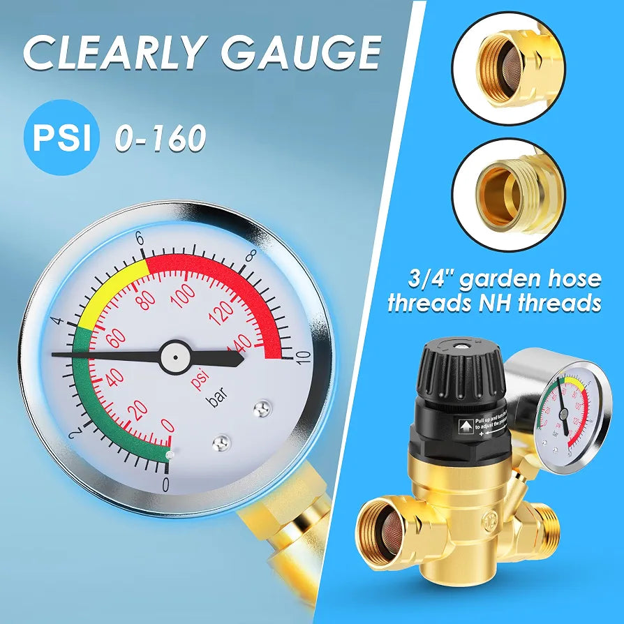 RV Water Pressure Regulator Valve, Brass Lead-Free