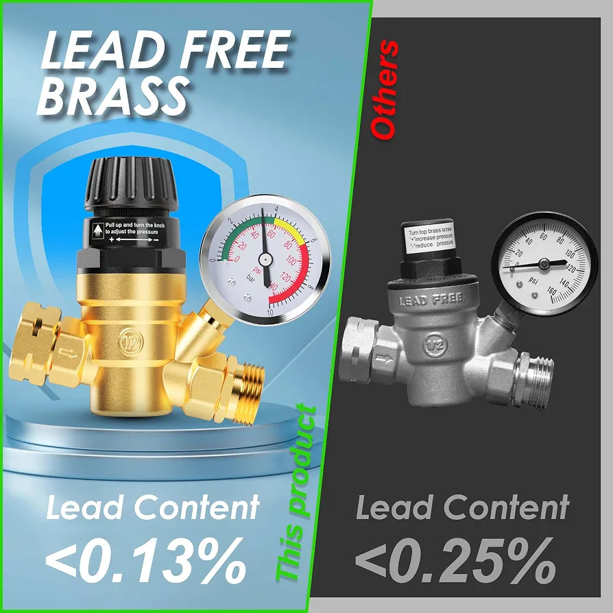 RV Water Pressure Regulator Valve, Brass Lead-Free