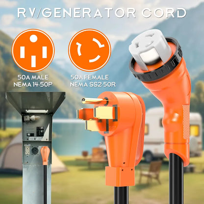 50 Amp 50 Feet RV/Generator Cord with 135° Designed Handle